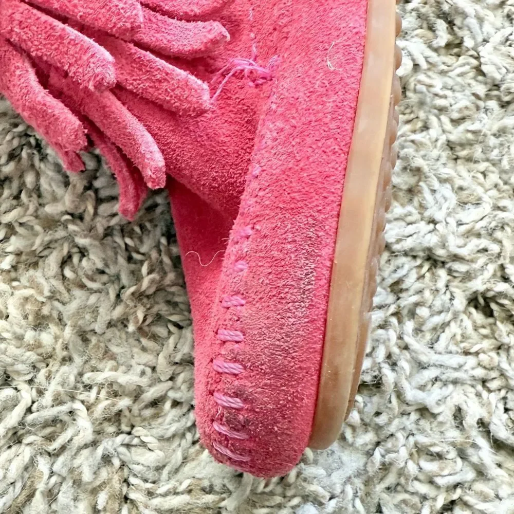 Minnetonka Pinkish Red Suede Fringed Booties